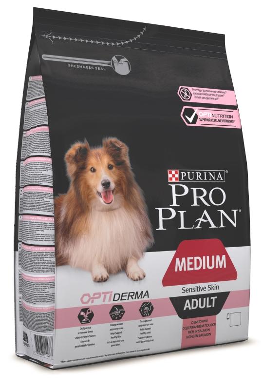 Pro Plan Adult Medium Для собак средних пород с чувствительной кожей 14кг (лосось,рис)