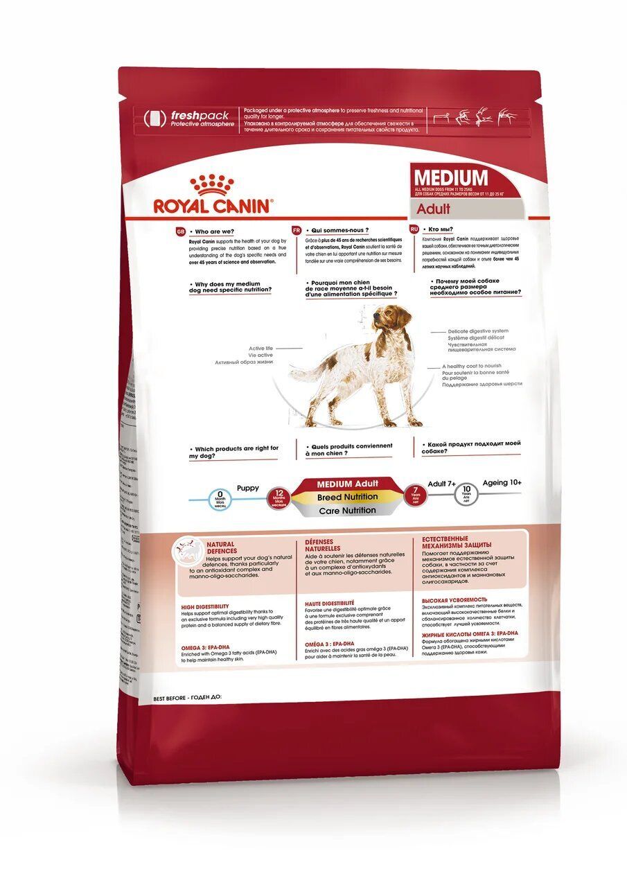 ROYAL CANIN Medium dogs Adult Сухой корм для собак средних пород от 1 до 7 лет 15кг