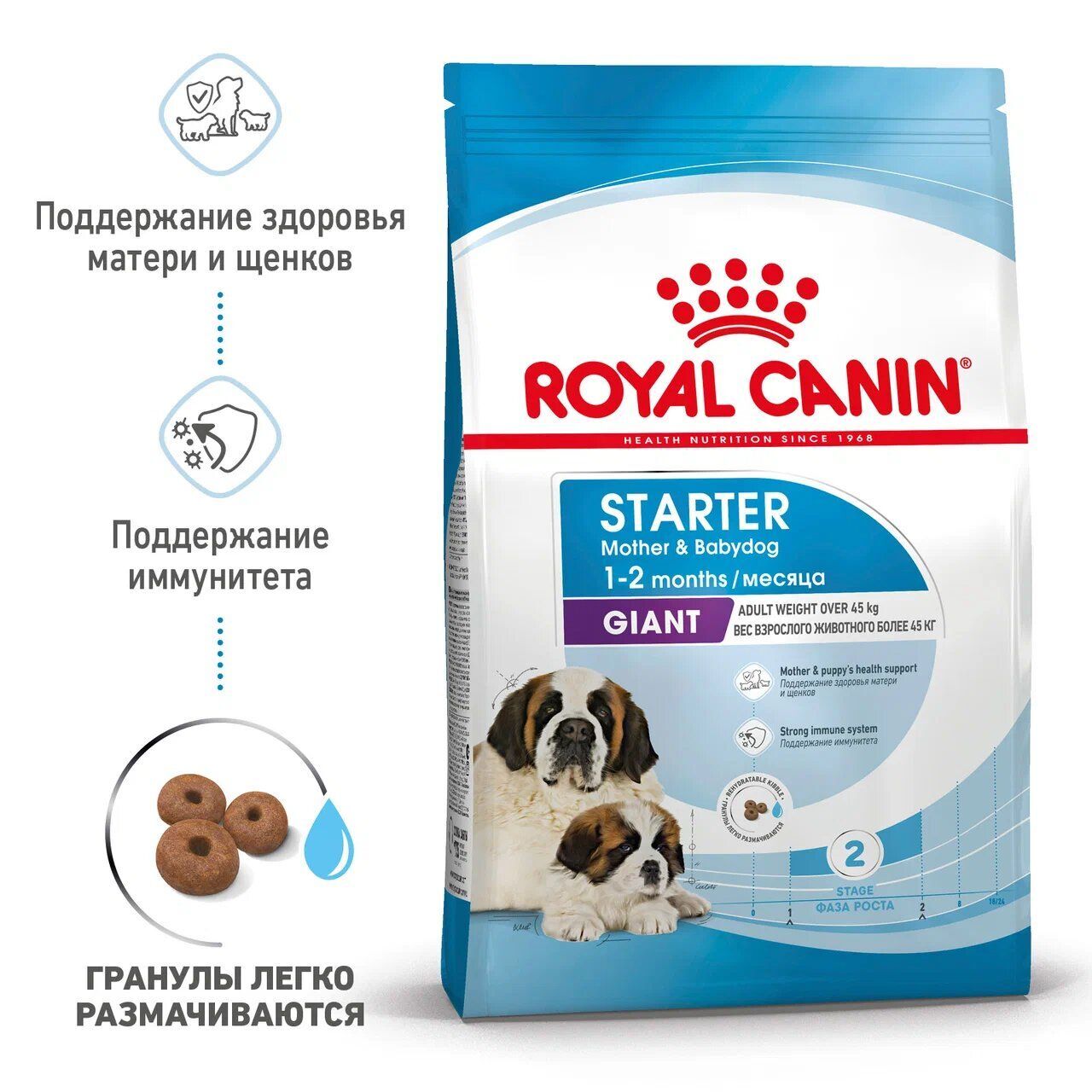 ROYAL CANIN GIANT Starter Mother & Babydog Сухой корм для щенков гигантских пород до 2 мес, беременных и кормящих собак гигантских пород  15кг