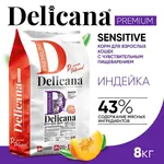 DELICANA Сухой корм для взрослых кошек с чувствительным пищеварением Индейка 8кг