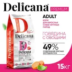 DELICANA Сухой корм для взрослых собак крупных пород Говядина с овощами 15кг