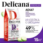 DELICANA Сухой корм для взрослых собак крупных пород Индейка с овощами 15кг
