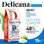 DELICANA Сухой корм для взрослых собак крупных пород Лосось с рисом 15кг