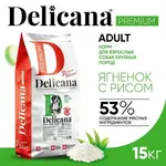 DELICANA Сухой корм для взрослых собак крупных пород Ягненок с рисом 15кг