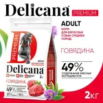 DELICANA Сухой корм для взрослых собак средних пород Говядина 2кг