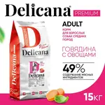 DELICANA Сухой корм для взрослых собак средних пород Говядина с овощами 15кг