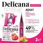 DELICANA Сухой корм для взрослых собак средних пород Говядина с овощами 2кг