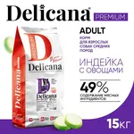 DELICANA Сухой корм для взрослых собак средних пород Индейка с овощами 15кг
