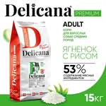 DELICANA Сухой корм для взрослых собак средних пород Ягненок с рисом 15кг