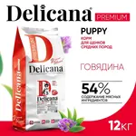 DELICANA Сухой корм для щенков средних пород Говядина 12кг