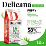 DELICANA Сухой корм для щенков средних пород Ягненок с рисом 12кг