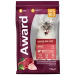 Сухой корм AWARD Indoor Big cats для взрослых домашних кошек крупных пород с говядиной и курицей 1,5кг